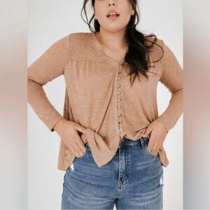 Listicle Tan Long Sleeve Button Down Shirt
